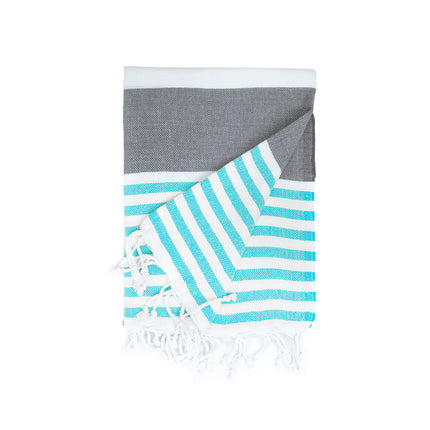 Strand Hamamdoek Groot Antraciet/turquoise - 100 x 180 cm One Towelling