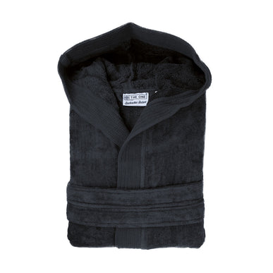 Luxe Fluwelen Badstof Badjas Capuchon Antraciet One Towelling