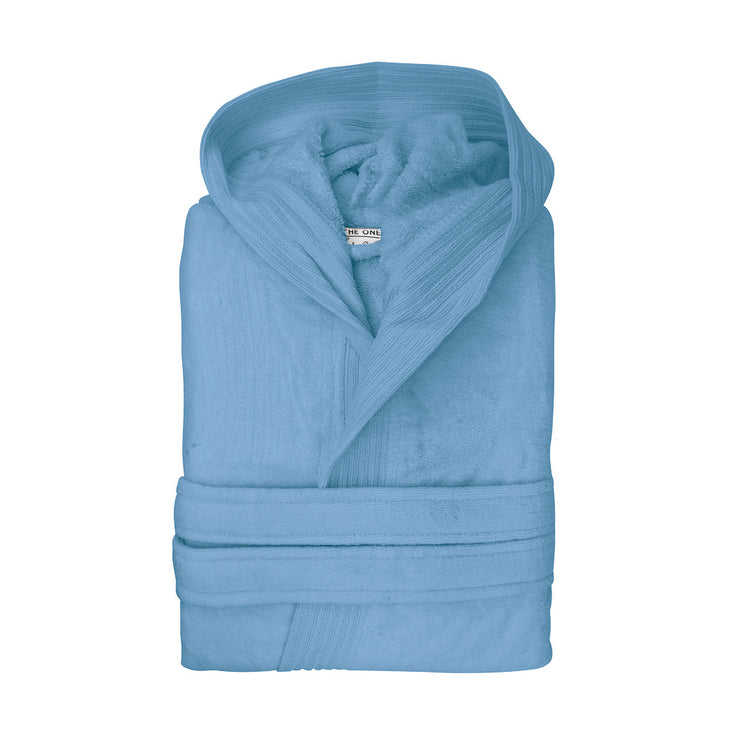 Luxe Fluwelen Badstof Badjas Capuchon Aqua Blauw One Towelling