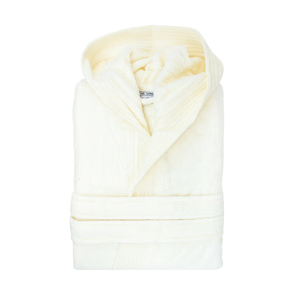 Luxe Fluwelen Badstof Badjas Capuchon Ivoor Crème One Towelling