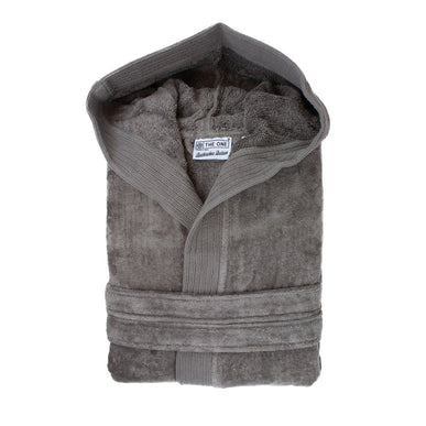 Luxe Fluwelen Badstof Badjas Capuchon Taupe One Towelling