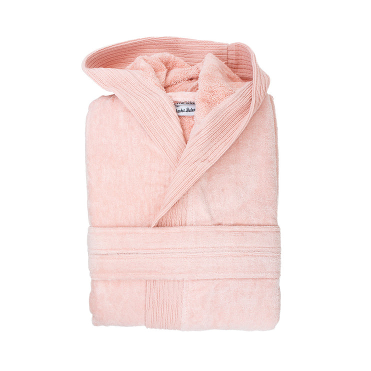 Luxe Fluwelen Badstof Badjas Capuchon Zalm Roze One Towelling