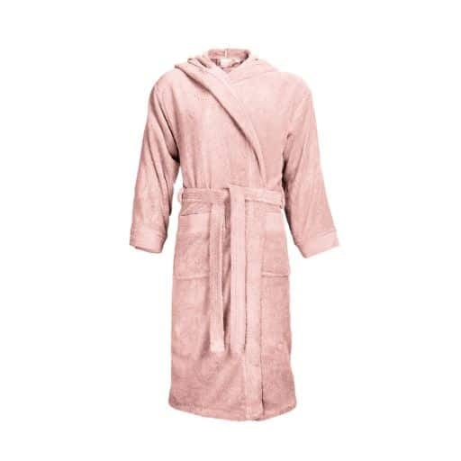 Luxe Fluwelen Badstof Badjas Capuchon Zalm Roze One Towelling