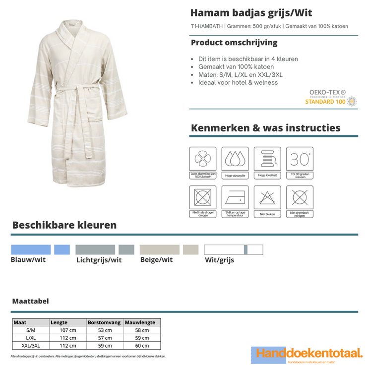 Hamam Badjas Beige/Wit One Towelling