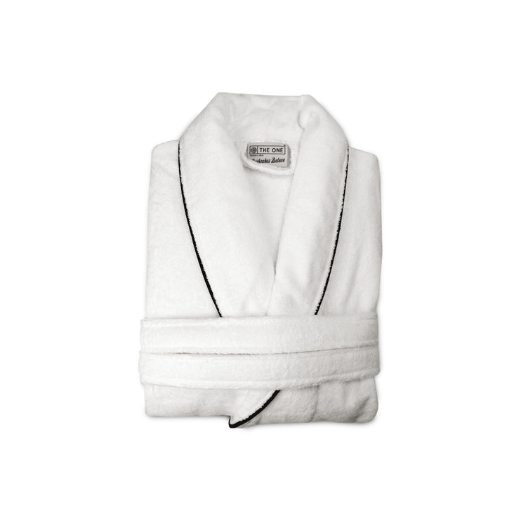 Luxe Fluwelen Badstof Badjas Wit/Zwart One Towelling