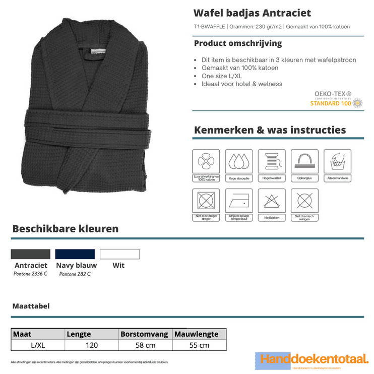 Wafel Badjas Antraciet - L/XL One Towelling