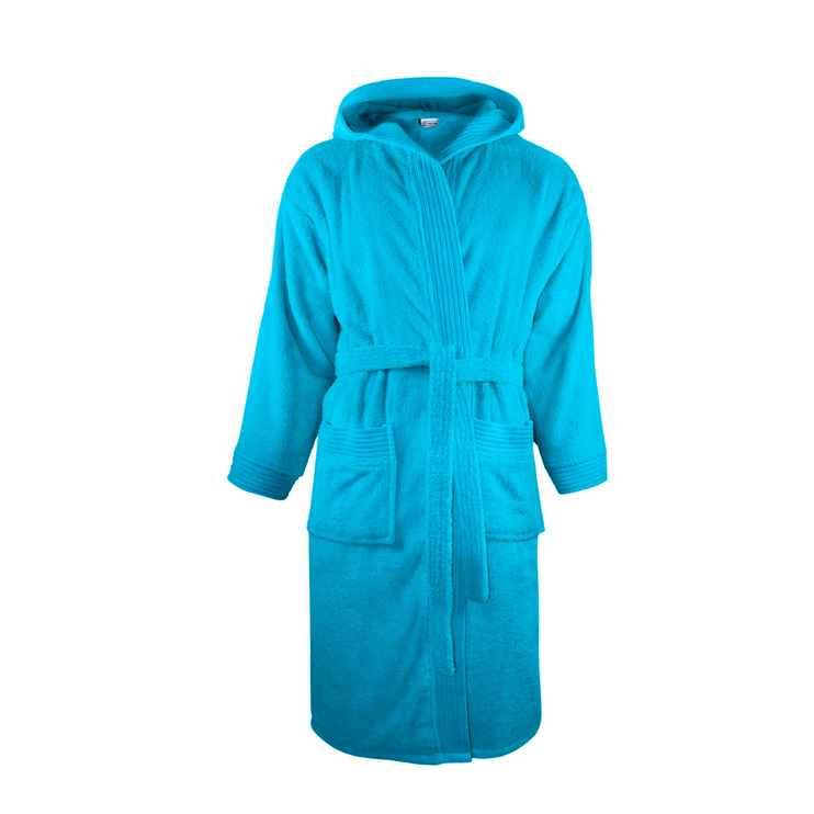 Badstof Badjas Capuchon Turquoise One Towelling