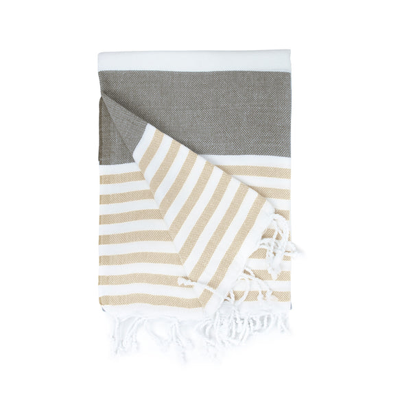 Strand Hamamdoek Groot Bruin/creme - 100 x 180 cm One Towelling