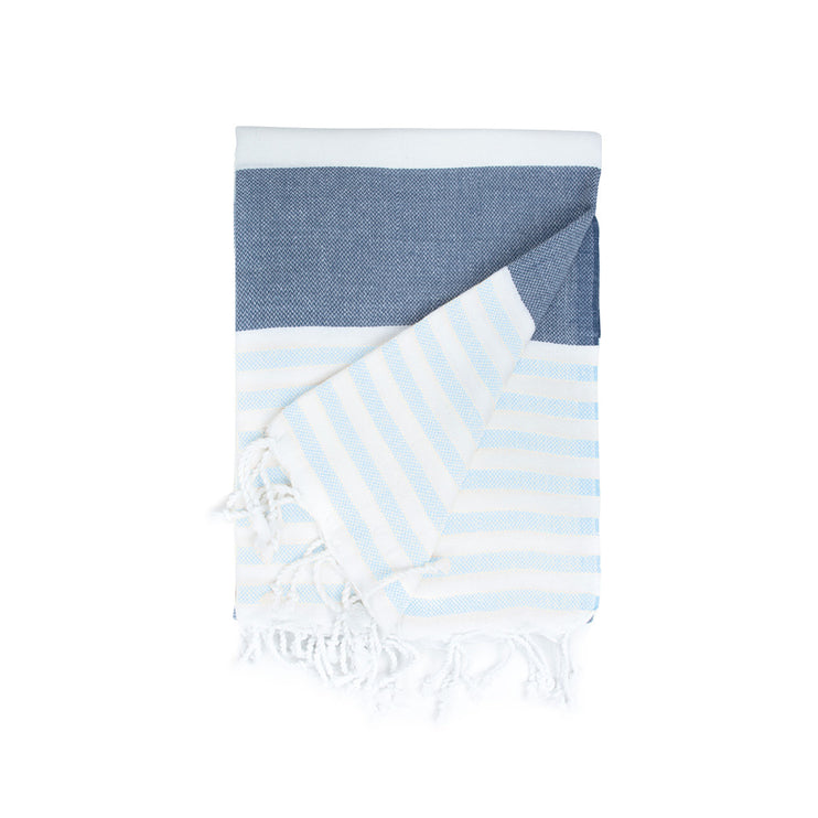 Strand Hamamdoek Groot Marineblauw/licht blauw - 100 x 180 cm One Towelling