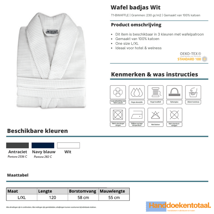 Wafel Badjas Wit - L/XL One Towelling