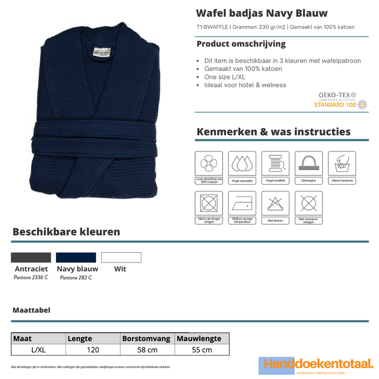 Wafel Badjas Marineblauw - L/XL One Towelling